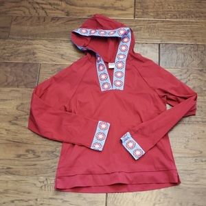 Be Present Yoga Red fitted top with Hood V neck